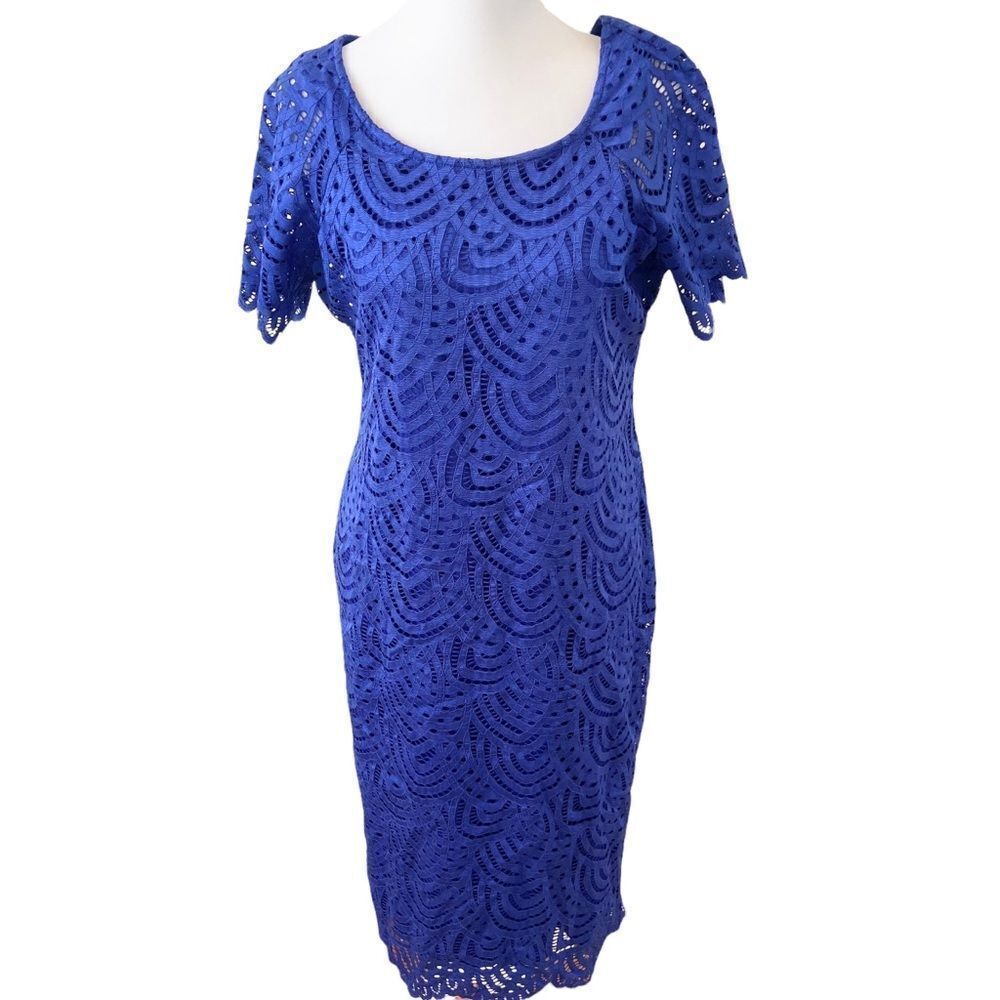 Ronni Nicole Dress Lace Knee Length Cobalt Blue Size 8